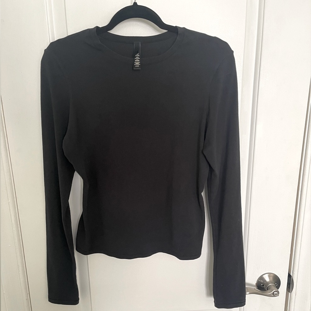 SKIMS COTTON JERSEY LONG SLEEVE T-SHIRT BLACK